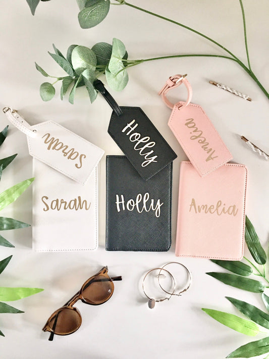 Engagement Party Gift/ Personalised Passport Holder and Luggage Tag Set/ Mr Mrs/ Travel Holder/ Holiday Passport Case/ Card Holder Accessory