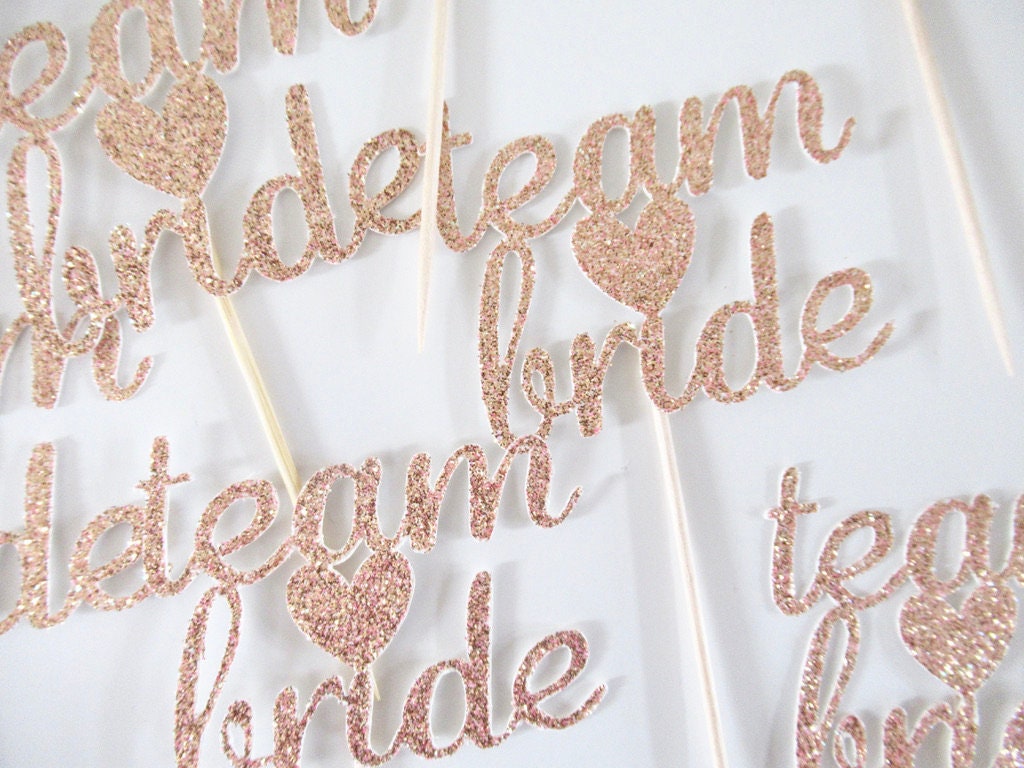 Rose Gold Glitter Team Bride Cupcake Toppers/ Rose Gold Bridal Shower Cupcake Toppers/ Bachelorette Hen Party Cupcake Topper Decor/ A11/ A25