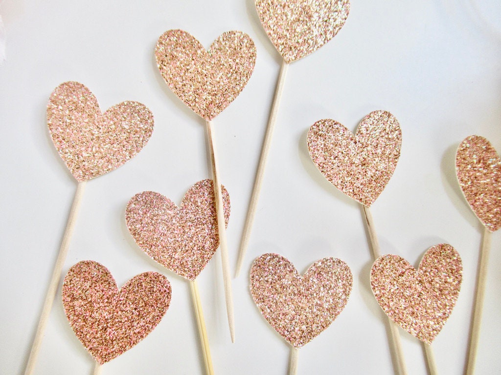 Glitter Heart Engagement Party Cupcake Toppers/ Wedding Heart Themed Decor/ Glitter Baby Shower/ Graduation/ Retirement/ Love/ A11/ A24