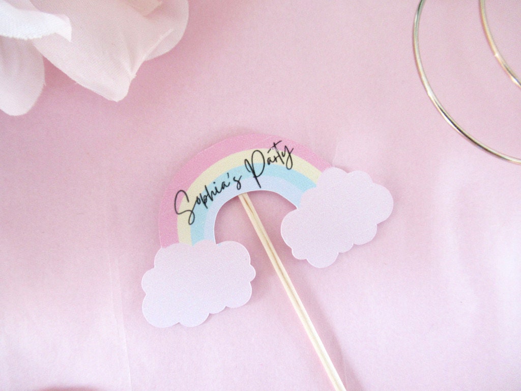 Personalised Pastel Rainbow Cupcake Toppers/ Pastel Rainbow Theme Birthday Party/ Baby Shower Theme/ Kids/Childrens Pastel Cloud Theme Party