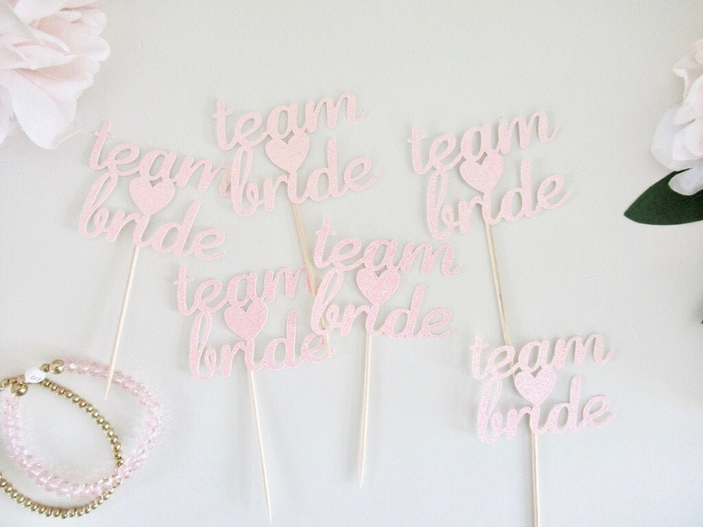 Pink Glitter Team Bride Cupcake Toppers/ Bridal Shower Toppers/ Hen Party Cupcake Toppers Decor/ Bachelorette Cupcake Toppers/ A11/ A25