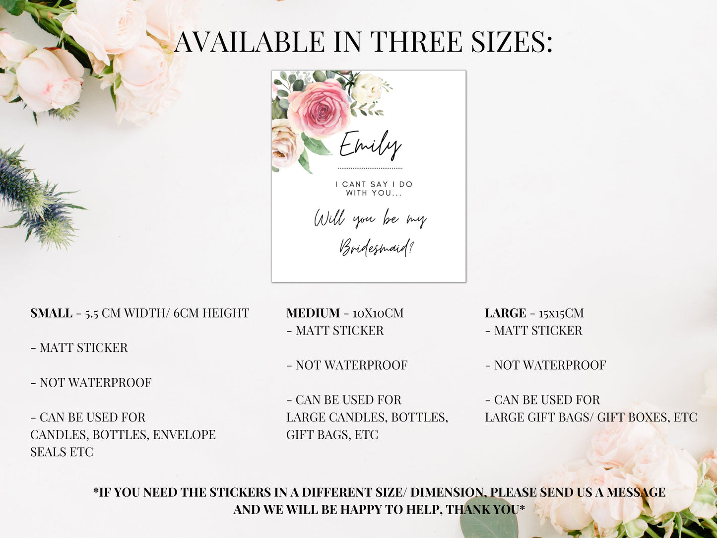 Personalised Will You Be My Bridesmaid Candle Label/ Botanical I Cant Say I Do Without You/ Pink Rose Floral Bachelorette Label/ A05/ A43