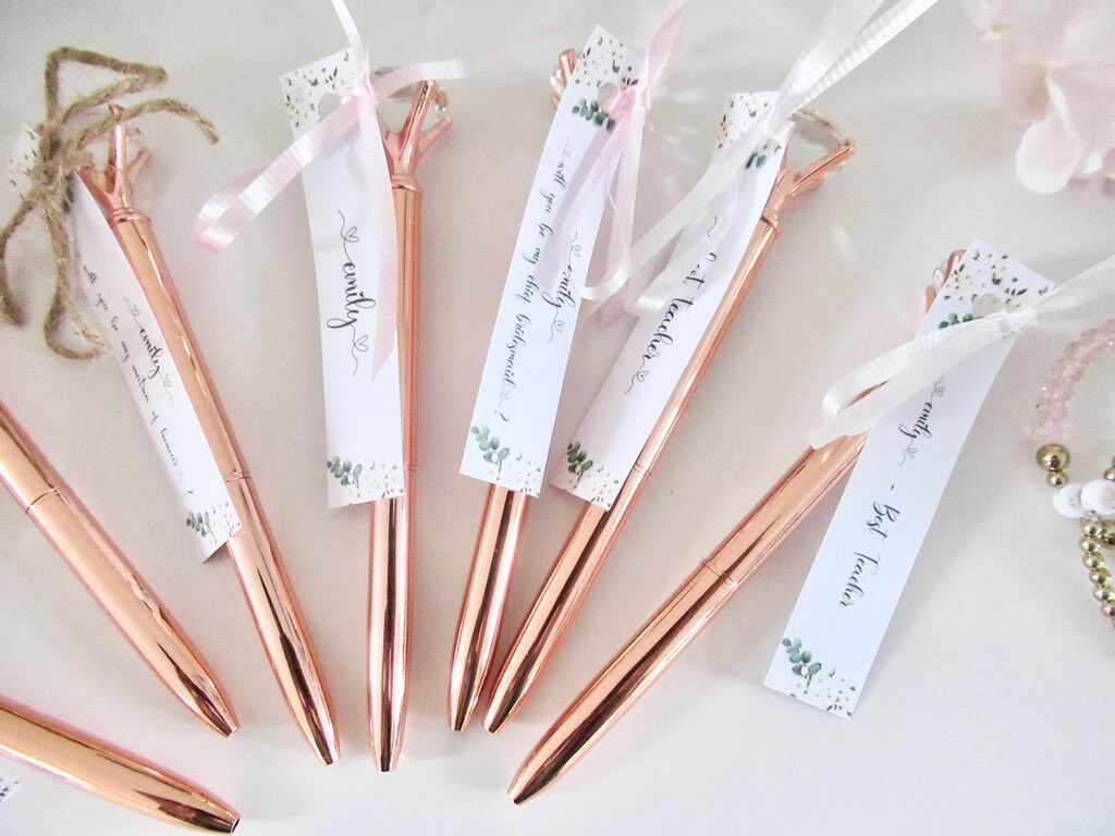 Best Teacher Gift/ Teacher Appreciation Present/ Gift for Teacher/ School Stationary/ Rose Gold Diamond Personalised Card Crystal Pen/ A49