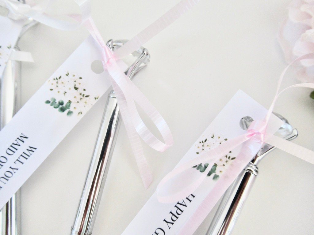 Personalised Bridal Shower Pen/ Hen Party Gift Goody Bag Filler/ Bridal Shower Silver Diamond Pen/ Bridesmaid Silver Crystal Pen/ A49