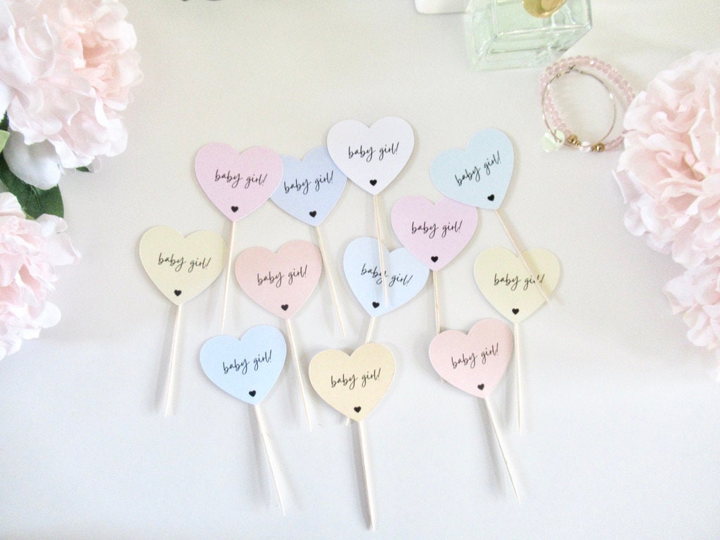 Custom Baby Girl Shower Cupcake Toppers/ Pastel Heart Shaped Baby Girl Theme/ Baby Girl Mum to Be Topper Party/ Baby Girl Shower/ A11/ A28