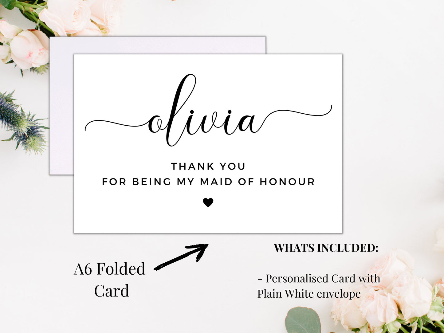 Personalised Maid of Honour Thank You For Being My Card/ Maid of Honour Appreciation Gift/ Post Wedding Card for Maid of Honour/ A40/ A51