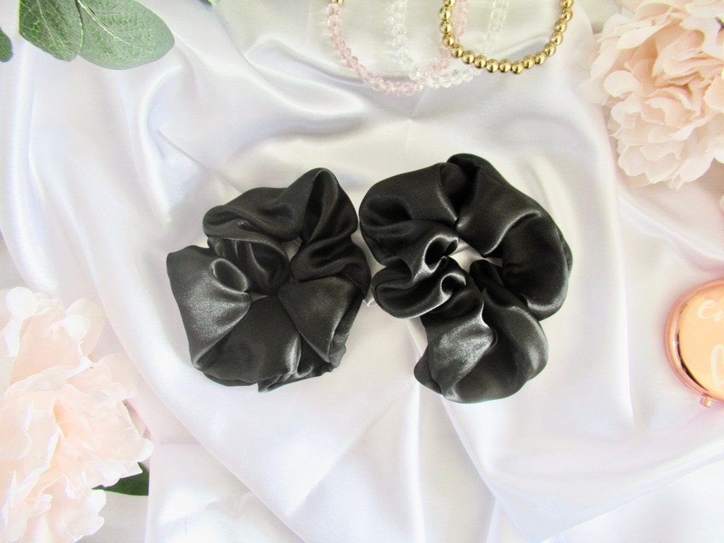 Satin Scrunchie/ Large Grey Scrunchie/  Navy Blue Wedding Hairband Tie/ Women’s Elastic Hair Tie/ Black Scrunchie Sleep Accessory/ A02