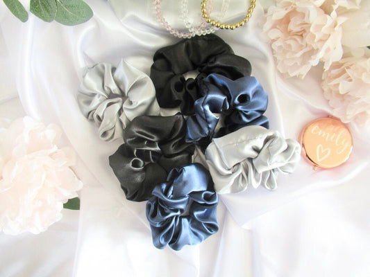 Satin Scrunchie/ Large Grey Scrunchie/  Navy Blue Wedding Hairband Tie/ Women’s Elastic Hair Tie/ Black Scrunchie Sleep Accessory/ A02