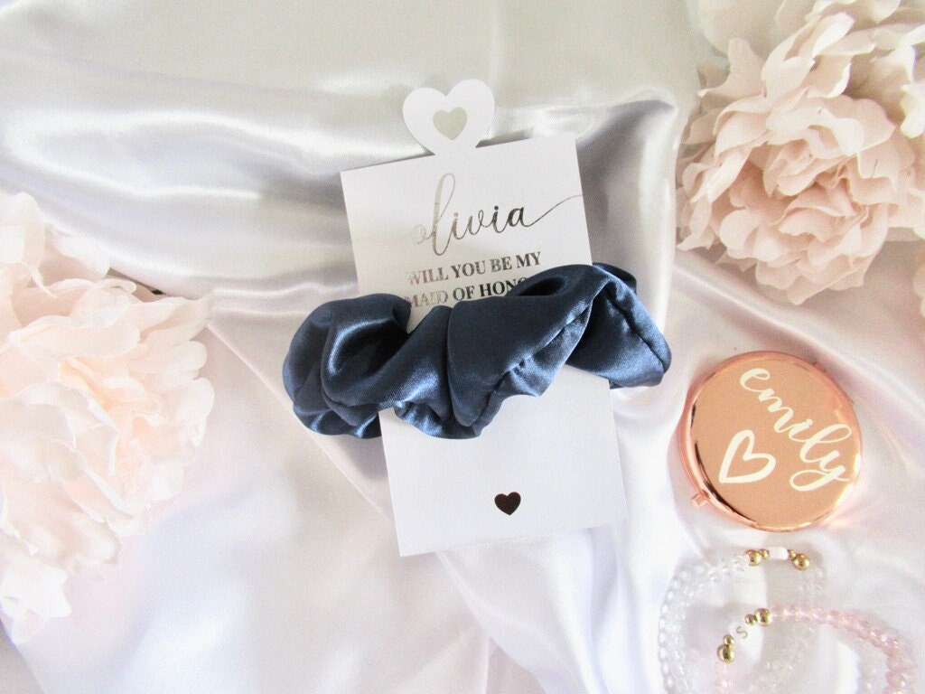 Will You Be My Maid of Honour Scrunchie Gift/ Hen Party Favours/ Bridal Shower Presents/ Large Satin Scrunchie/ Womens Elastic Hair Tie/ A02