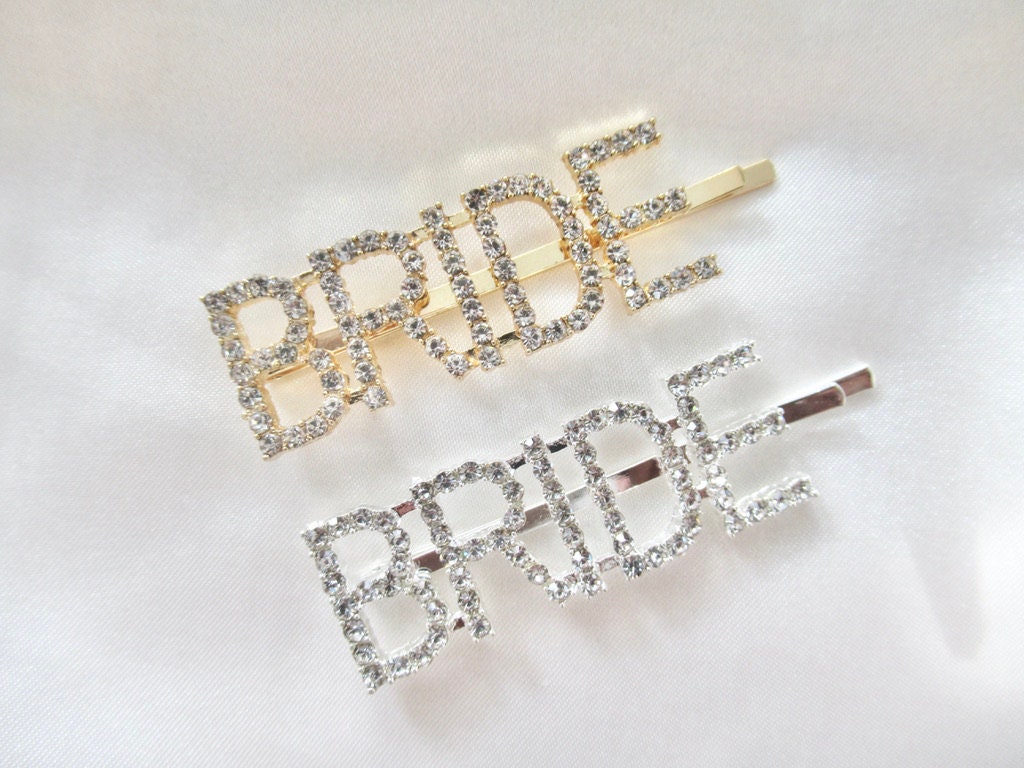 Gold Bride Hair Bobby Pin/ Gold Wedding Bride Hair Slide/ Bride to Be Hair Clip/ Sparkly Bride Hair Slide/ Diamante Bride Hair Slide/ A03