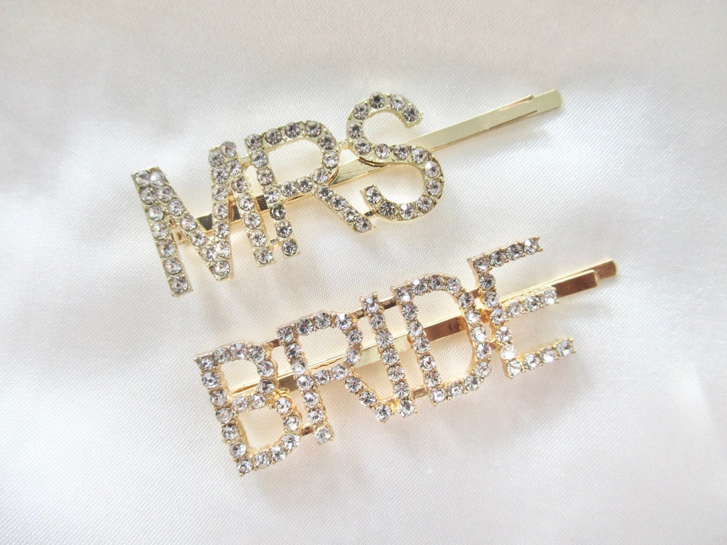 Hen Party Favour/ Bridal Shower Present/ Bride to Be Silver Mrs Hair Bobby Pin/ Sparkly Wedding Hair Clip Slide/ Diamante Hair Slide/ A03