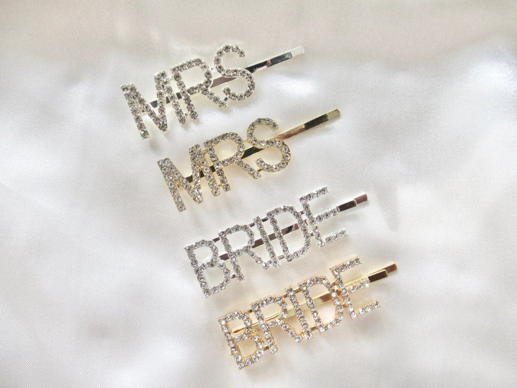 Bridal Shower Present/ Hen Party Favours/ Bride to Be Silver Mrs Hair Bobby Pin/ Sparkly Wedding Hair Clip Slide/ Diamante Hair Slide/ A03