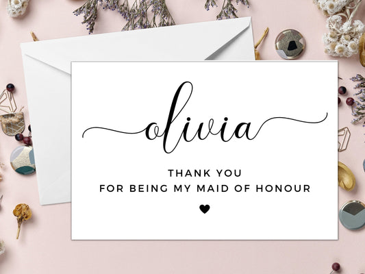 Personalised Maid of Honour Thank You For Being My Card/ Maid of Honour Appreciation Gift/ Post Wedding Card for Maid of Honour/ A40/ A51