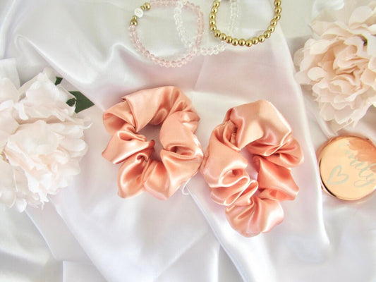 Rose Gold Satin Scrunchie/ Large Scrunchie/ Rose Gold Women’s Elastic Hair Tie/ Soft Hair Scrunchie/ Gentle On Hair Sleep Scrunchie/ A02