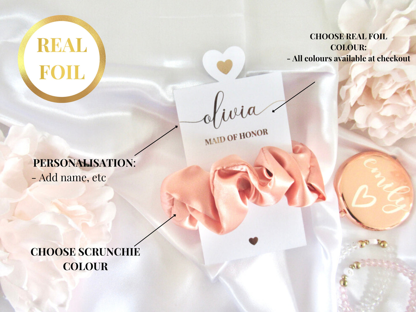 Maid of Honour Gift/ Will You Be My Maid of Honour/ Thank You For Being My Maid of Honour/ Hen Party/ Bridal Shower/ Satin Scrunchie/ A02