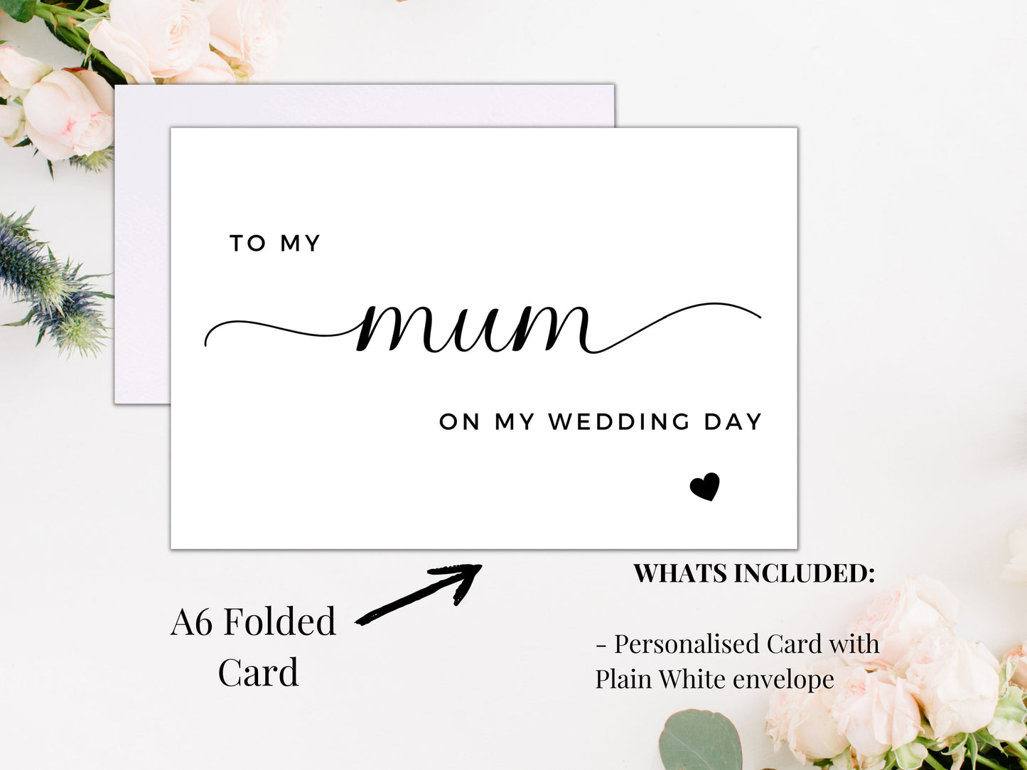 To My Mum on My Wedding Day/ To My Mother on My Wedding Day Card/ To My Mum Card/ Appreciation Card for Parents on Wedding Day/ A40/ A51