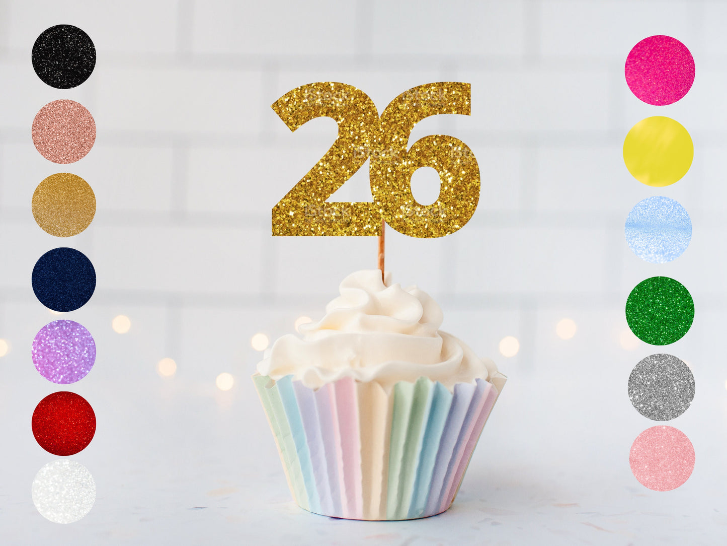 Number Twenty Six Cupcake Glitter Topper/ 26th Wedding Anniversary Cupcake Topper/ 26th Celebration Party Cake/ Any Occasion Topper/ A11