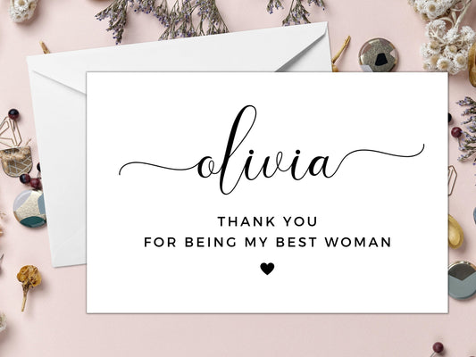 Personalised Best Woman Thank You For Being My Best Woman Card/ Gift for Best Woman Appreciation Present Card/ Card for Bridesmaid/ A40/ A51