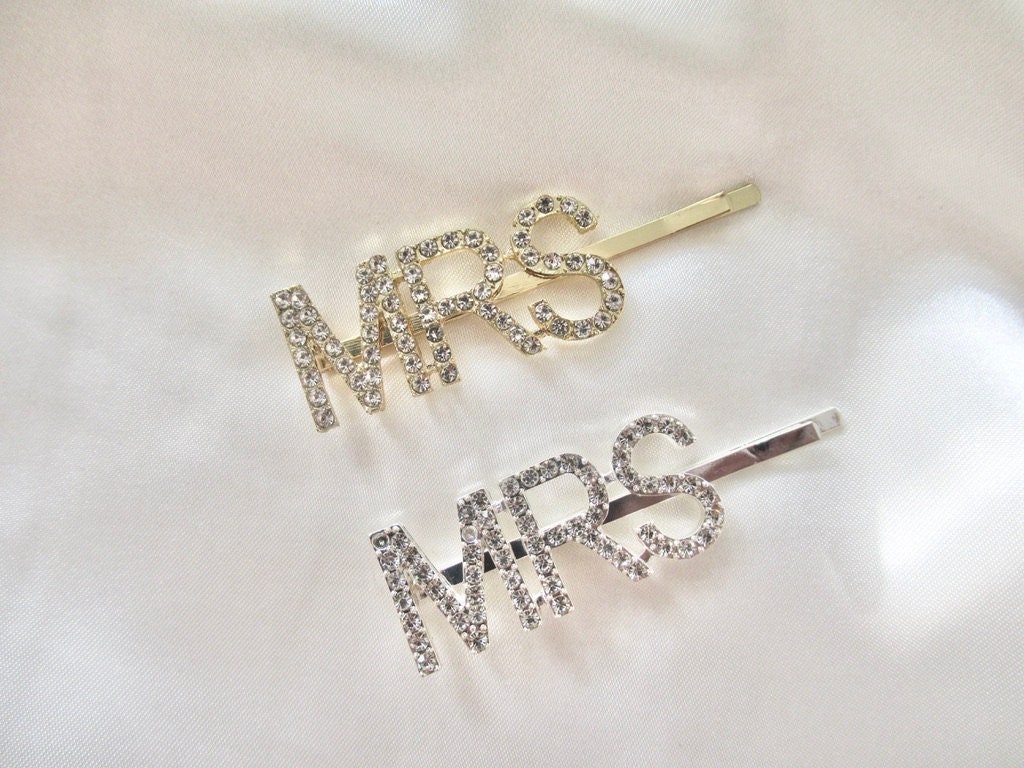 Hen Party Favour/ Bridal Shower Present/ Bride to Be Silver Mrs Hair Bobby Pin/ Sparkly Wedding Hair Clip Slide/ Diamante Hair Slide/ A03