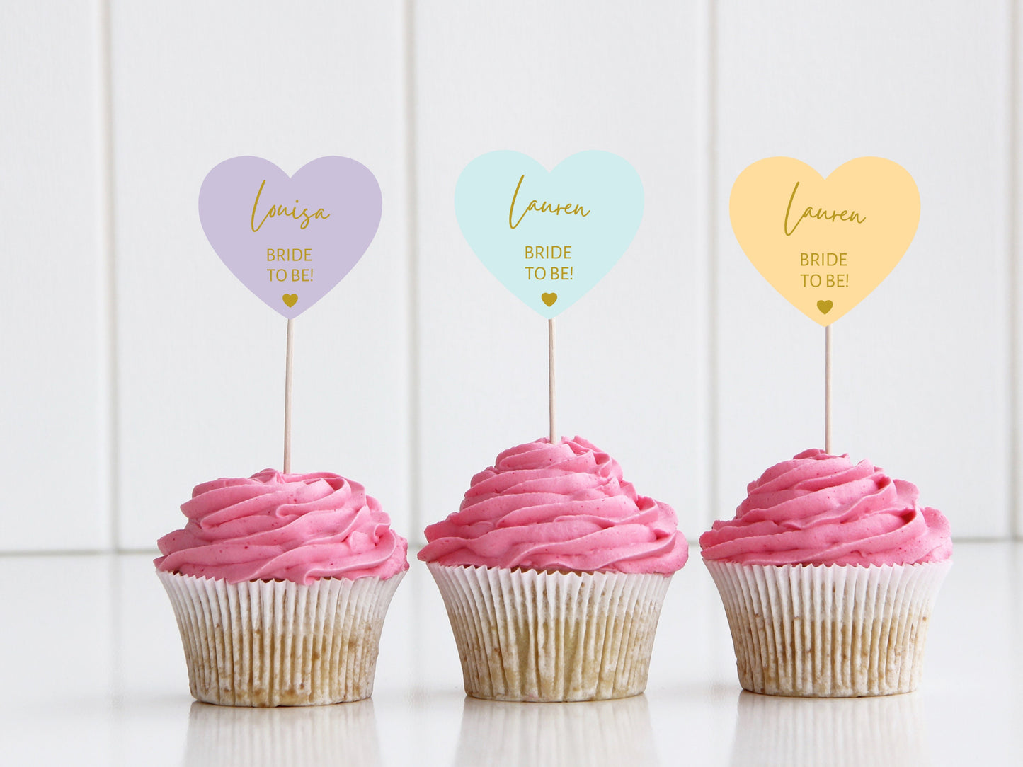 Personalised Bride to Be Hen Party Cupcake Toppers/ Pastel Heart Shaped Party Topper/ Engagement Party Bridal Shower Cupcake/ A11/ A25