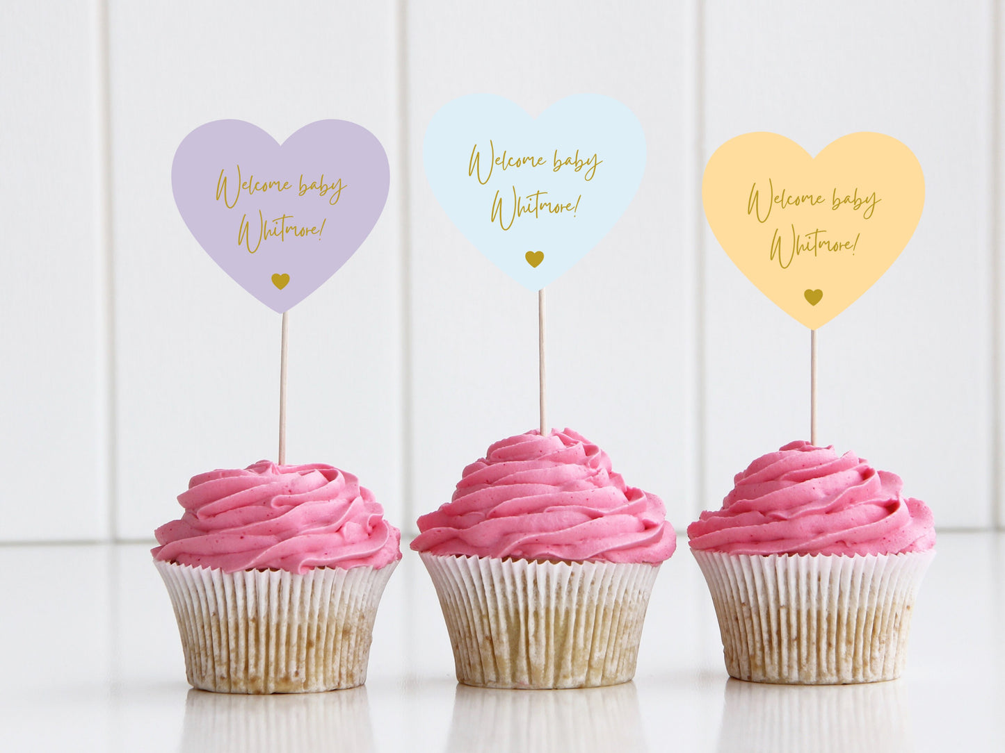 Personalised Welcome Baby Shower Cupcake Topper/ Pastel Heart Shaped Gender Reveal Party/ Gender Neutral/ Mum to Be Topper Party/ A11/ A28