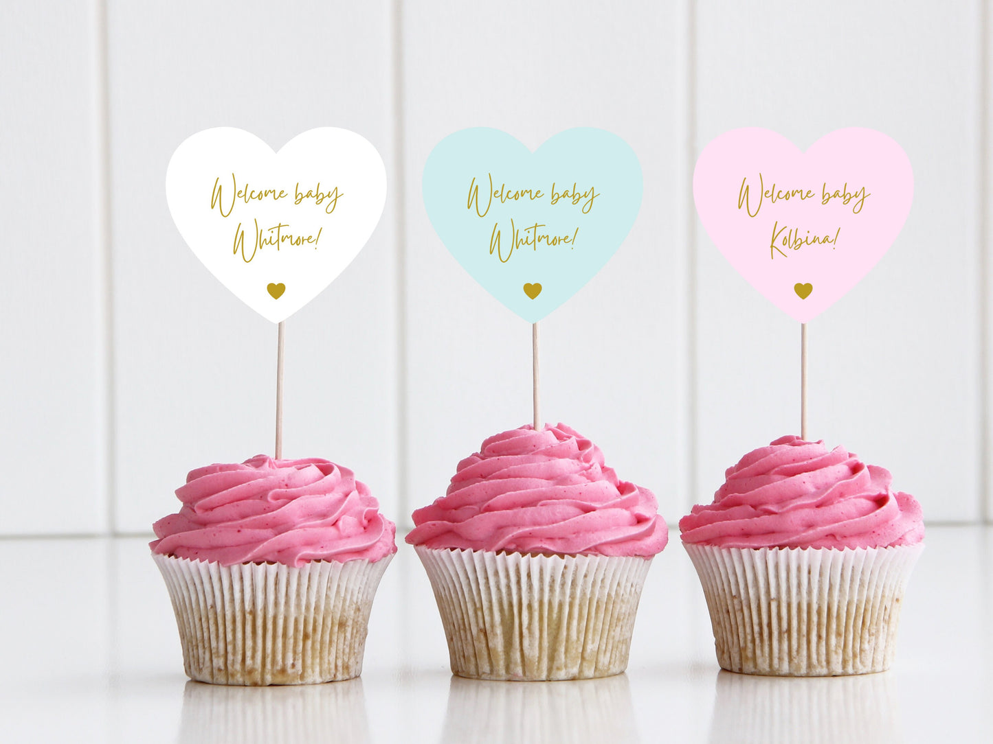 Personalised Welcome Baby Shower Cupcake Topper/ Pastel Heart Shaped Gender Reveal Party/ Gender Neutral/ Mum to Be Topper Party/ A11/ A28