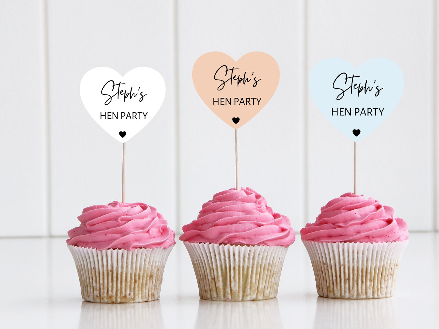 Personalised Hen Party Cupcake Toppers/ Pastel Heart Shaped Bridal Party Topper/ Wedding Cake/ Bridal Shower Cupcake Topper Party/ A11/ A25