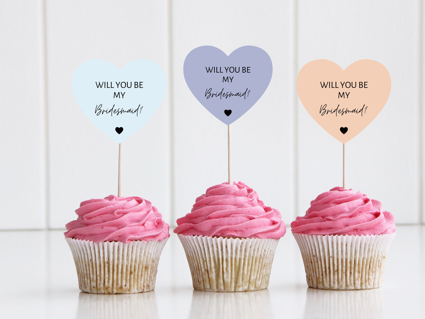 Custom Bridesmaid Cupcake Toppers/ Pastel Heart Shaped Will You Be Bridesmaid Proposal/ Boho Bridal Shower Party Cupcake/ A11/ A25