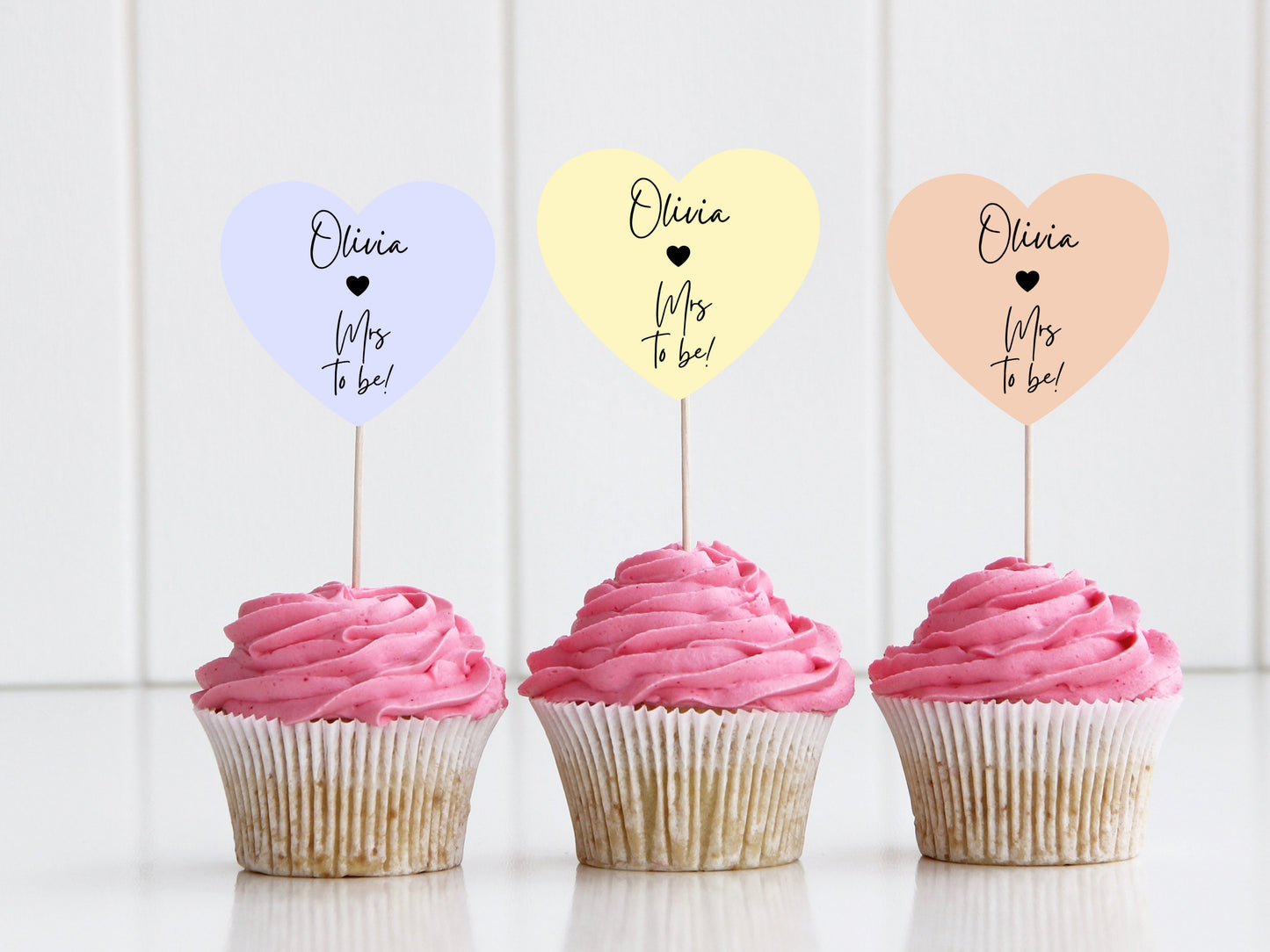 Personalised Mrs to Be Hen Party Cupcake Toppers/ Pastel Heart Shaped Bridal Party Topper/ Wedding Cake/ Bridal Shower Cupcake/ A11/ A25