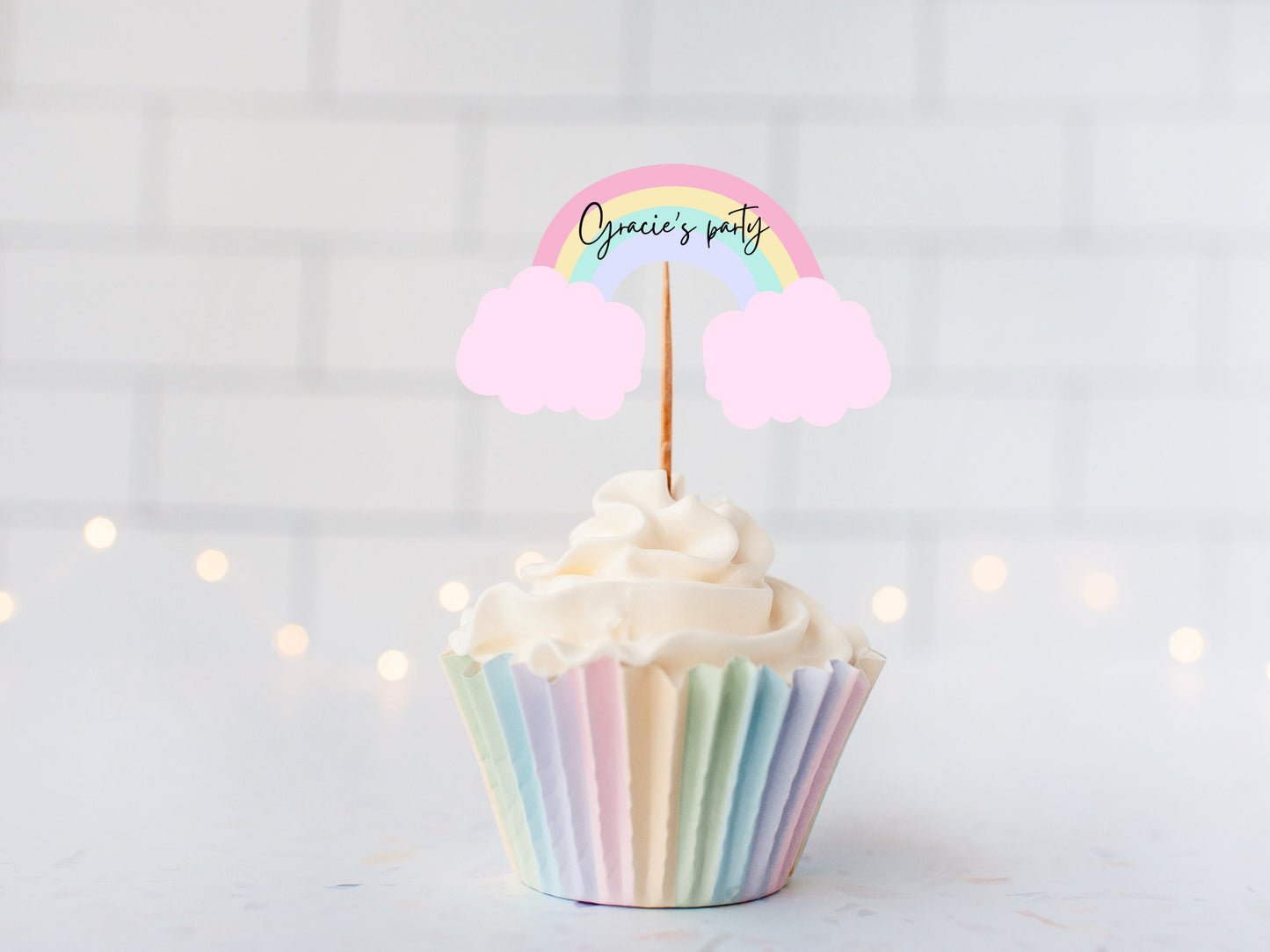 Personalised Pastel Rainbow Cupcake Toppers/ Pastel Rainbow Theme Birthday Party/ Baby Shower Theme/ Kids/Childrens Pastel Cloud Theme Party