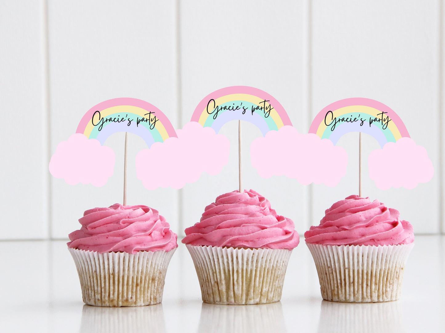 Personalised Pastel Rainbow Cupcake Toppers/ Pastel Rainbow Theme Birthday Party/ Baby Shower Theme/ Kids/Childrens Pastel Cloud Theme Party