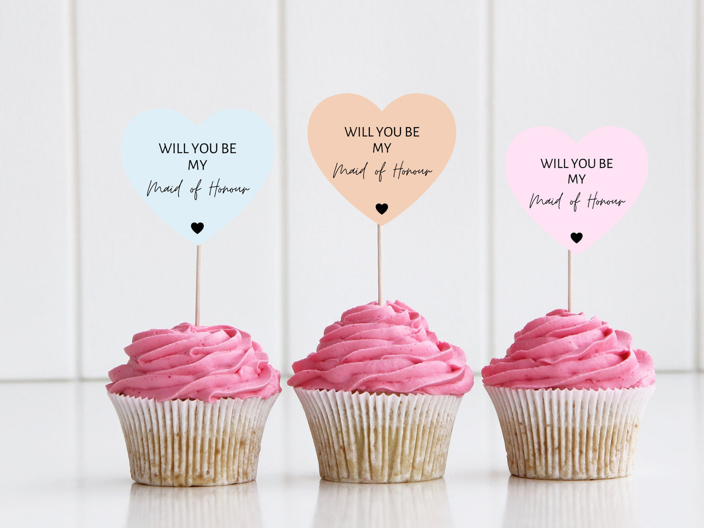 Custom Maid of Honour Cupcake Topper/ Pastel Heart Shaped Maid of Honour Proposal/ Boho Bridesmaid Gifts/ Cute Bridal Shower/ A11/ A25