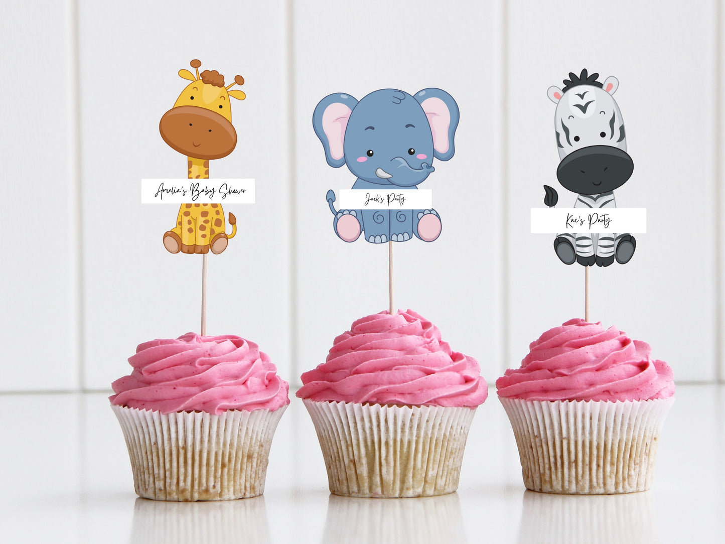 Personalised Safari Animals Cupcake Toppers/ Custom Jungle Theme Party Cupcake Toppers/ Lion/ Monkey/ Giraffe/ Elephant Jungle/ A11/ A23