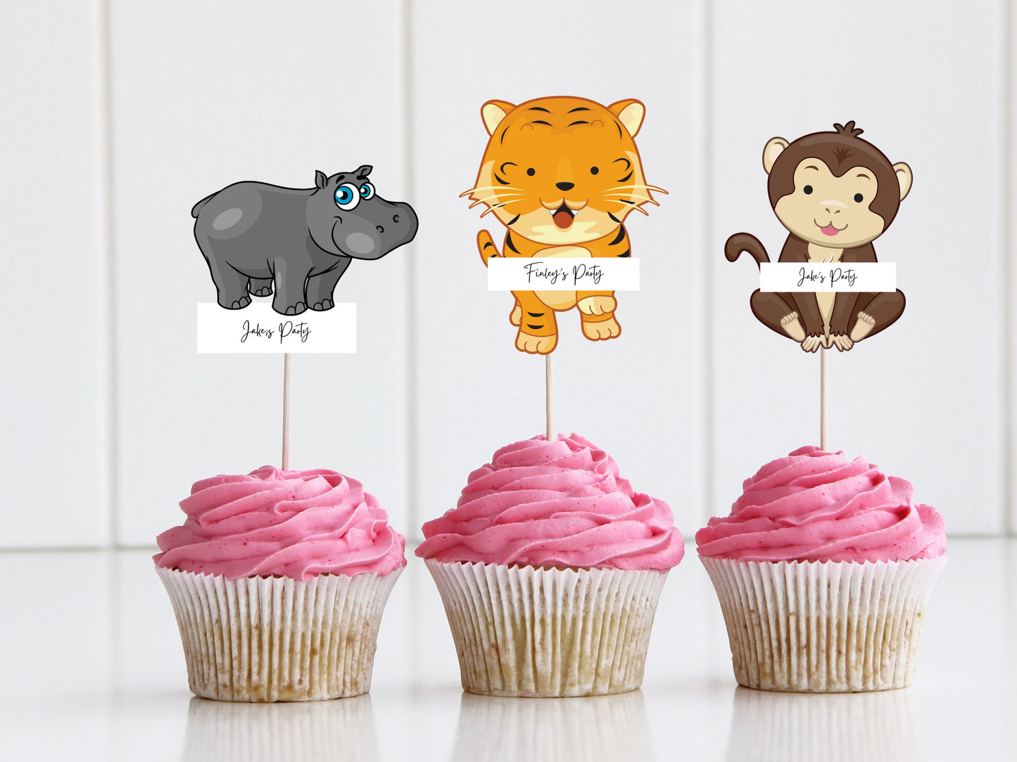 Personalised Safari Animals Cupcake Toppers/ Custom Jungle Theme Party Cupcake Toppers/ Lion/ Monkey/ Giraffe/ Elephant Jungle/ A11/ A23