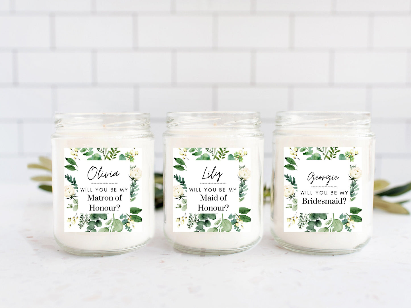 Personalised Greenery Will You Be My Bridesmaid Candle Label/ Botanical Proposal Box Filler/ Bachelorette/ Maid of Honour Label/ A05/ A39