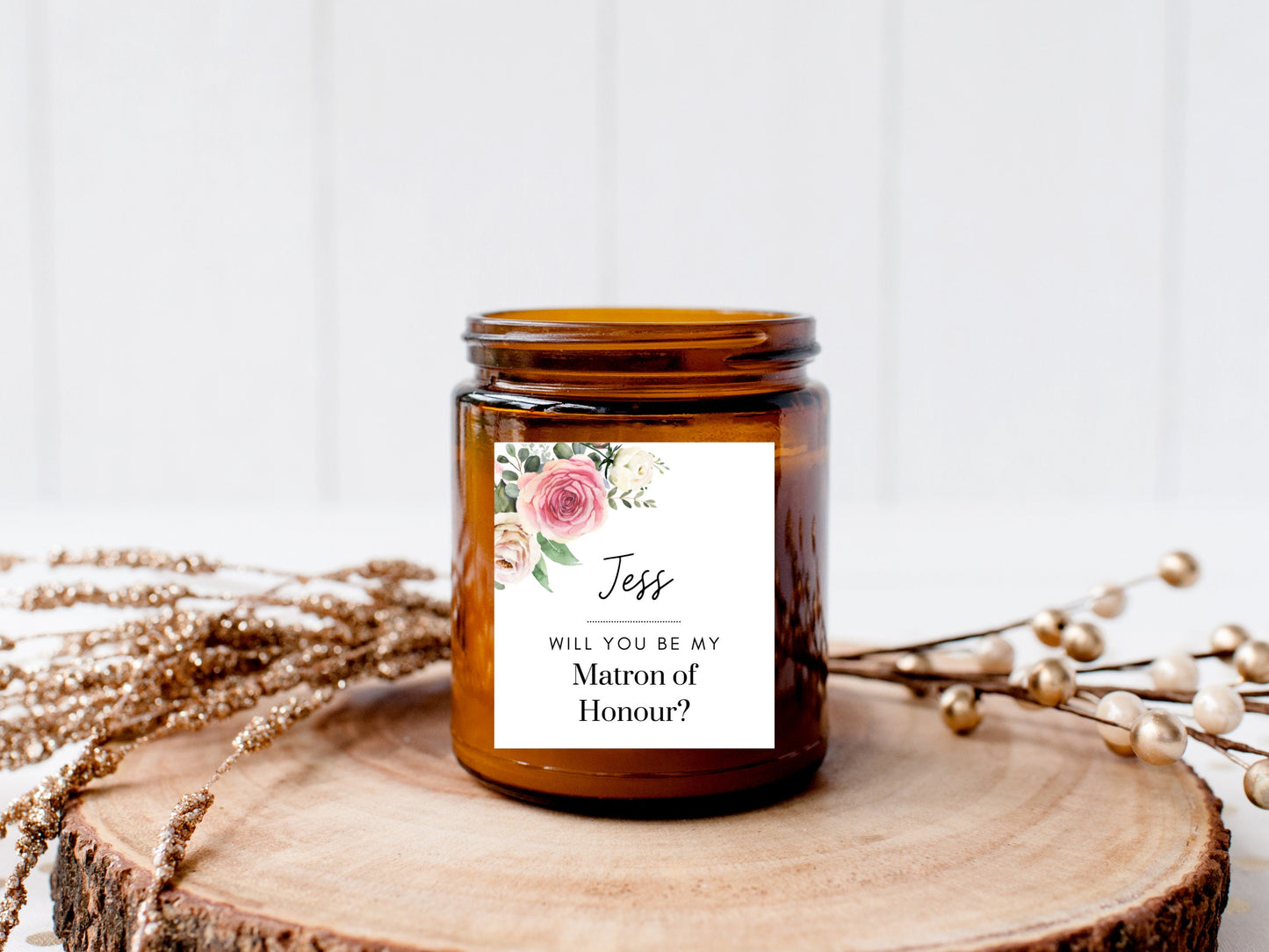 Personalised Person of Honour Sticker/ Floral Will You Be My Person of Honour Candle Label/ Pink Rose Proposal Box Boho Sticker/ A05/ A43