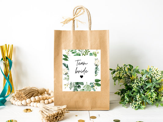 Team Bride Gift Bag Sticker/ Greenery Hen Party Label/ Botanical Wedding Label/ Eucalyptus/ Bachelorette/ Maid of Honour Label/ A05/A39