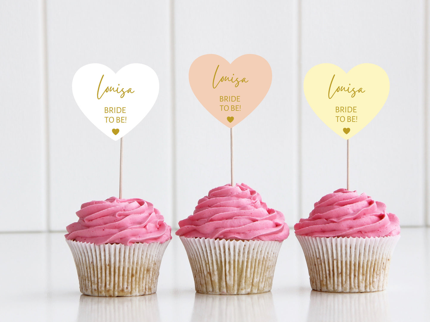 Personalised Bride to Be Hen Party Cupcake Toppers/ Pastel Heart Shaped Party Topper/ Engagement Party Bridal Shower Cupcake/ A11/ A25