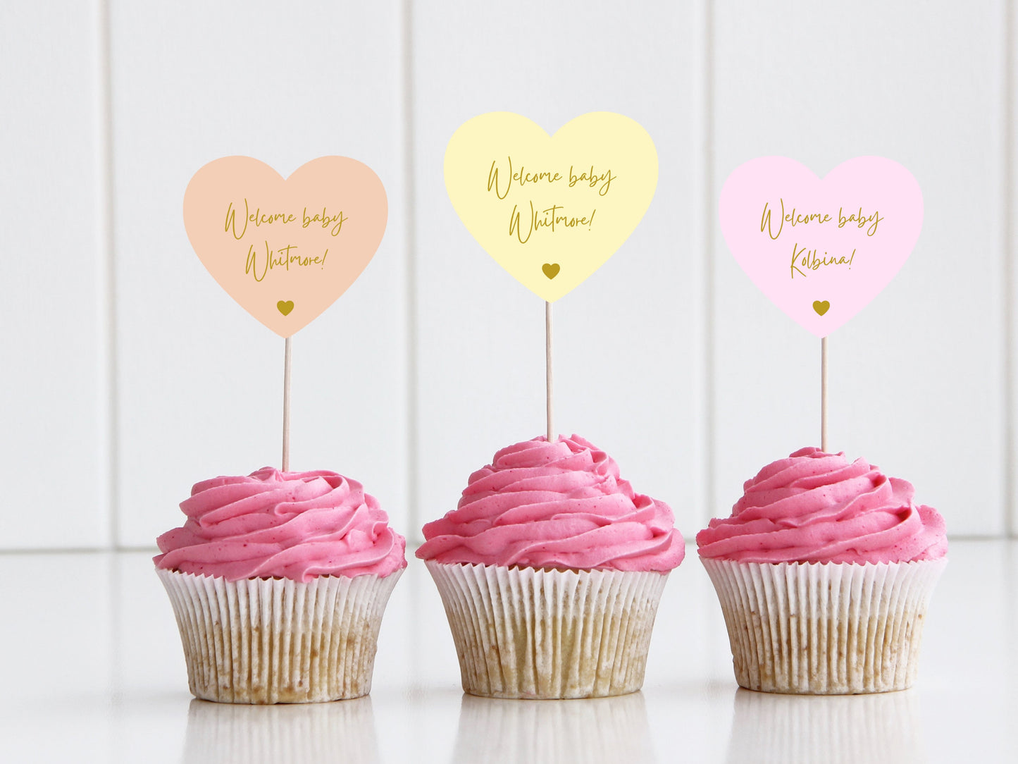 Personalised Welcome Baby Shower Cupcake Topper/ Pastel Heart Shaped Gender Reveal Party/ Gender Neutral/ Mum to Be Topper Party/ A11/ A28