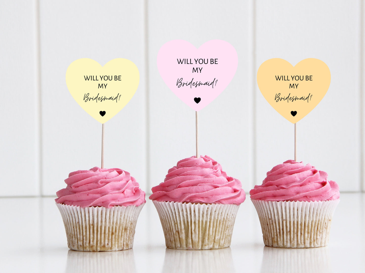 Custom Bridesmaid Cupcake Toppers/ Pastel Heart Shaped Will You Be Bridesmaid Proposal/ Boho Bridal Shower Party Cupcake/ A11/ A25