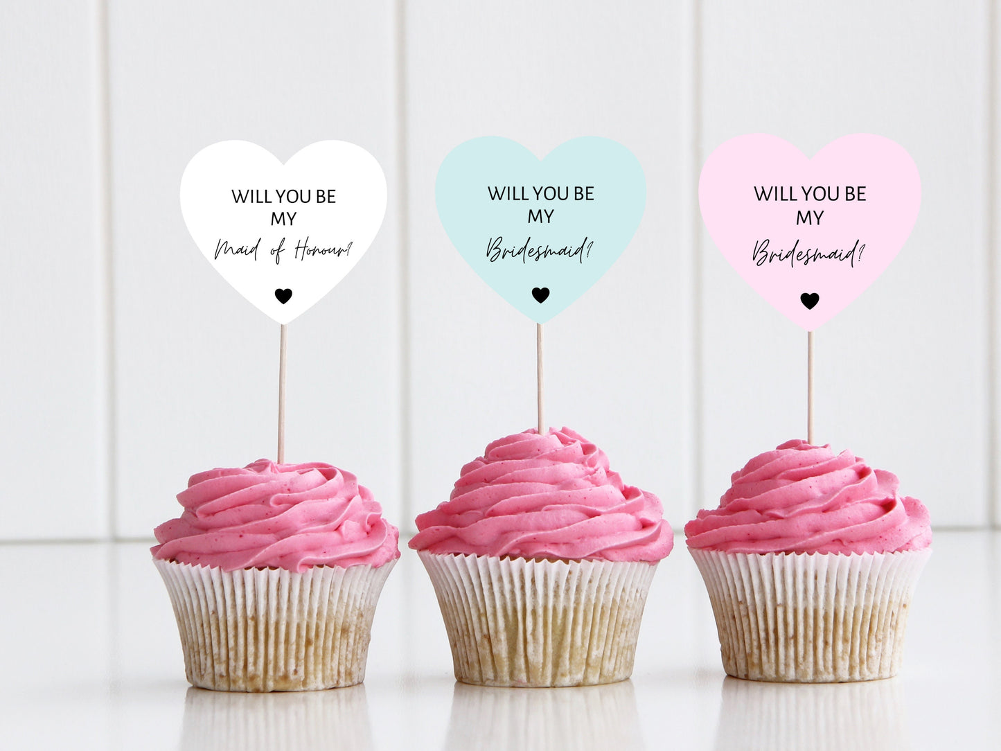 Custom Bridesmaid Cupcake Toppers/ Pastel Heart Shaped Will You Be Bridesmaid Proposal/ Boho Bridal Shower Party Cupcake/ A11/ A25