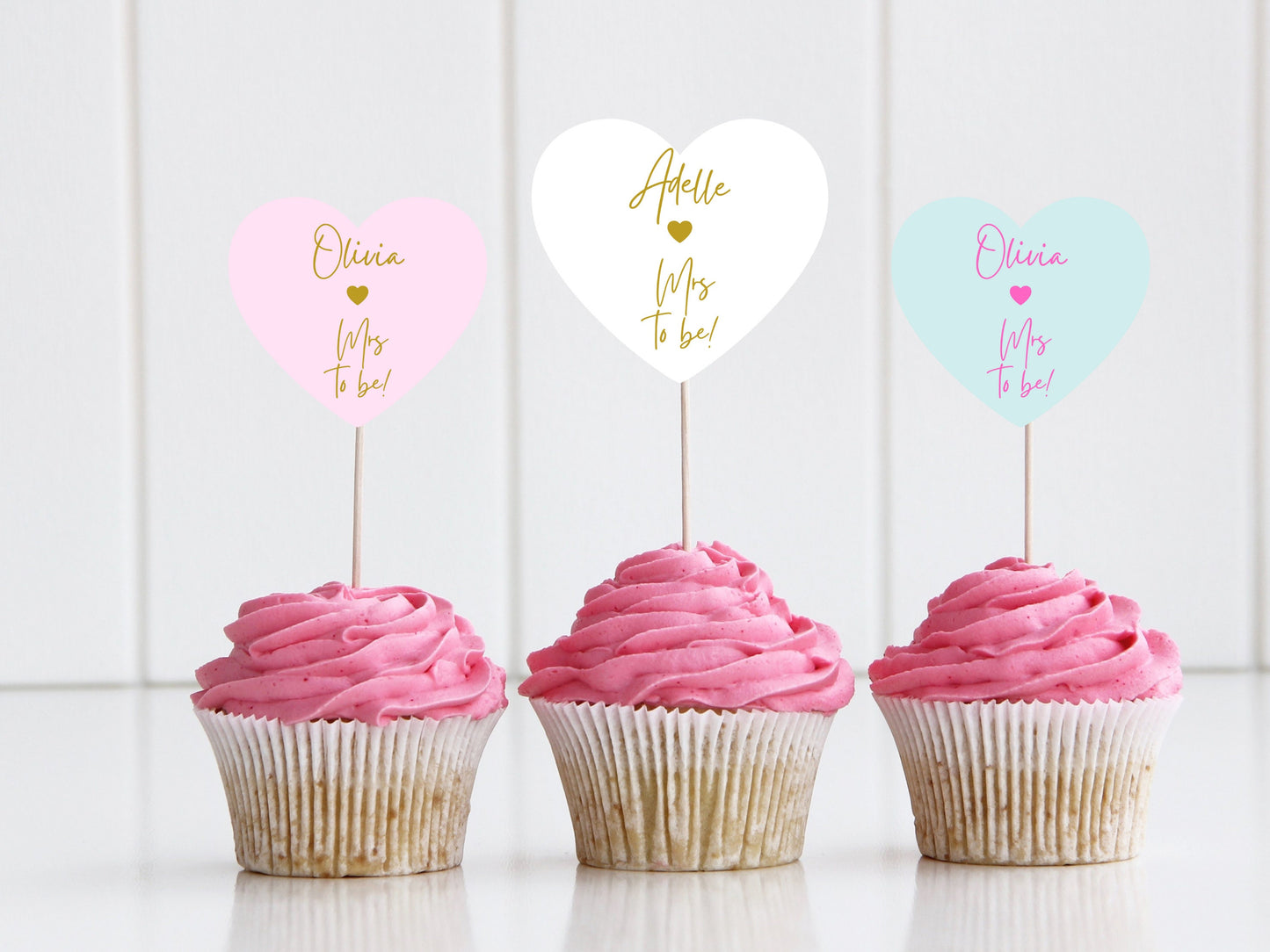 Personalised Mrs to Be Hen Party Cupcake Toppers/ Pastel Heart Shaped Bridal Party Topper/ Wedding Cake/ Bridal Shower Cupcake/ A11/ A25