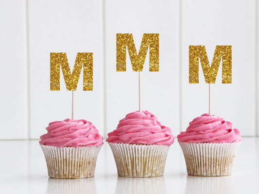 Glitter Monogram Cupcake Toppers/ Cute Alphabet Letter Party Cake Topper/ Personalised Glitter Custom Name Letter Cupcake Topper/ A11/ A24