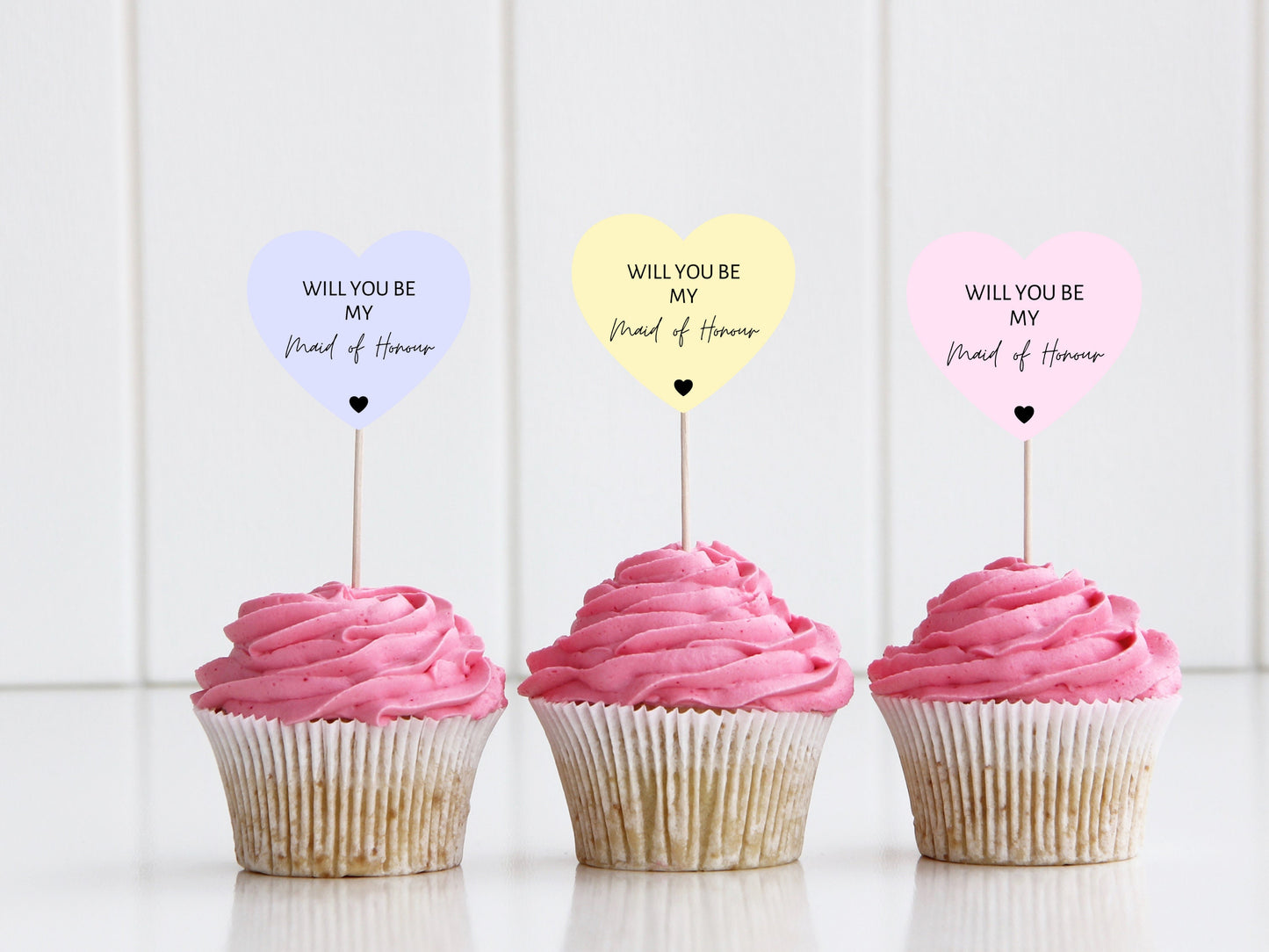 Custom Maid of Honour Cupcake Topper/ Pastel Heart Shaped Maid of Honour Proposal/ Boho Bridesmaid Gifts/ Cute Bridal Shower/ A11/ A25