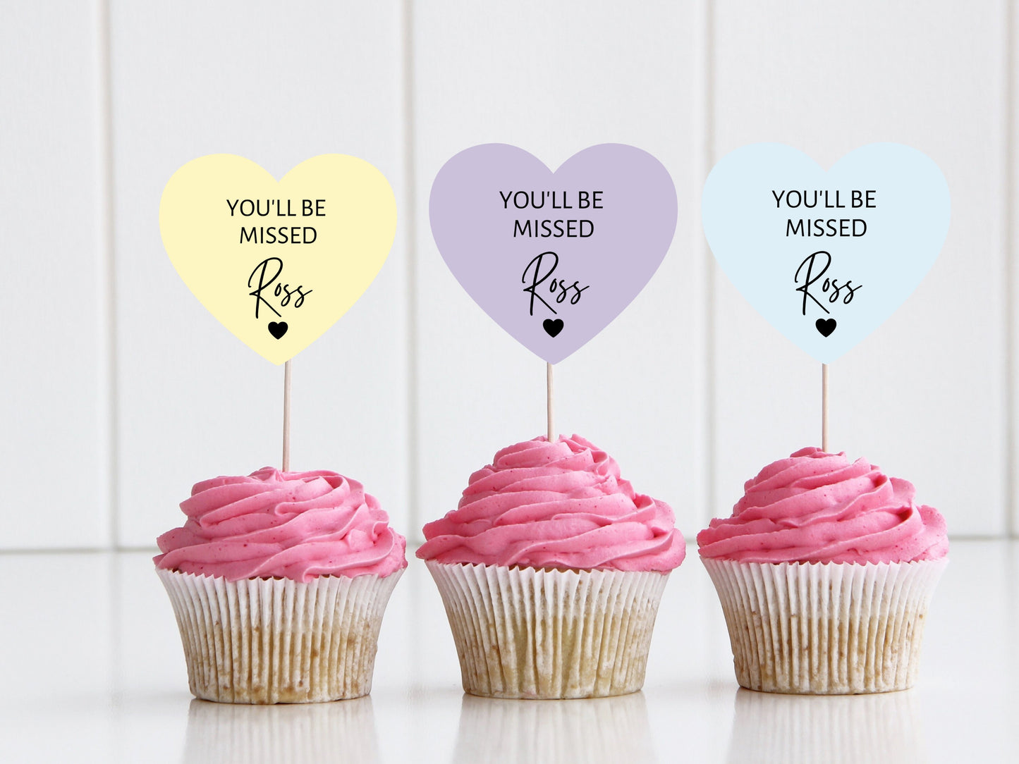 Personalised You Will Be Missed Cupcake Toppers/ Pastel Heart Shaped Sorry Your Leaving Party Topper/ Goodbye Retirement Topper/ A11/ A30