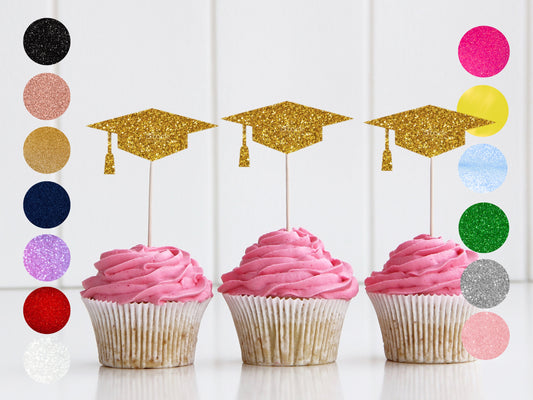 Glitter Graduation Cupcake Toppers/ Graduation Hat Cupcake Toppers/ End of University Year/ Degree Achievement Cupcake Topper/ A11/ A27