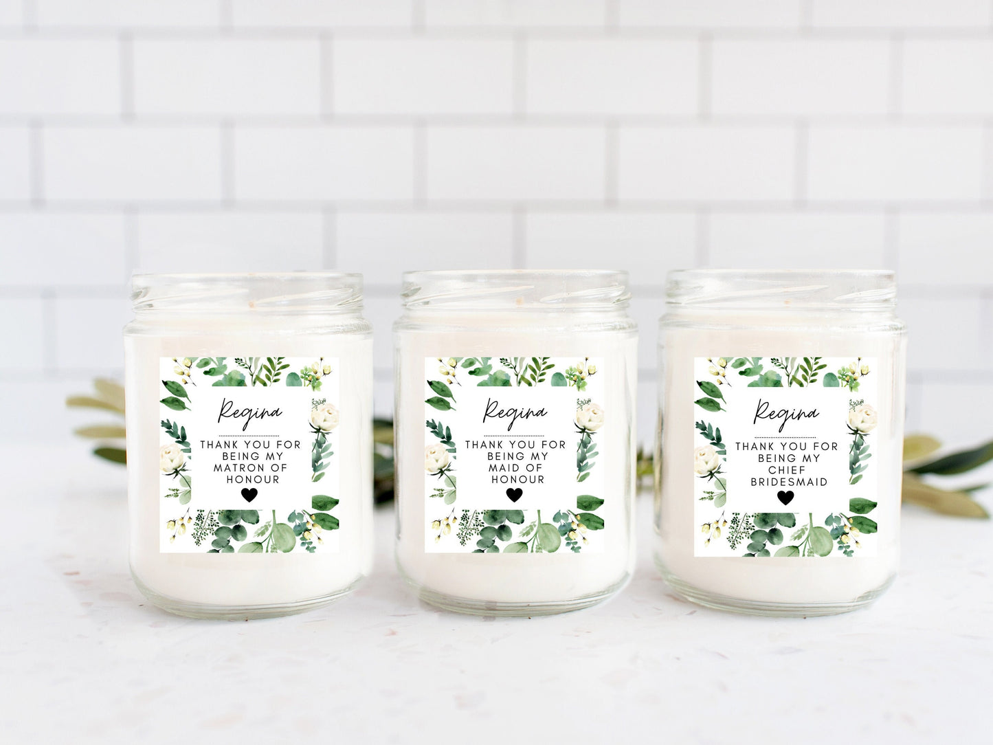 Personalised Greenery Thanks for Being My Bridesmaid Candle Label/ Botanical Gift For Bridesmaid Sticker/ Rose Bachelorette Label/ A05/ A39