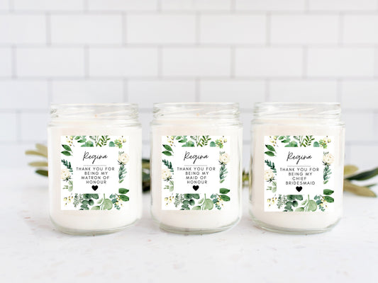 Personalised Greenery Thanks for Being My Bridesmaid Candle Label/ Botanical Gift For Bridesmaid Sticker/ Rose Bachelorette Label/ A05/ A39