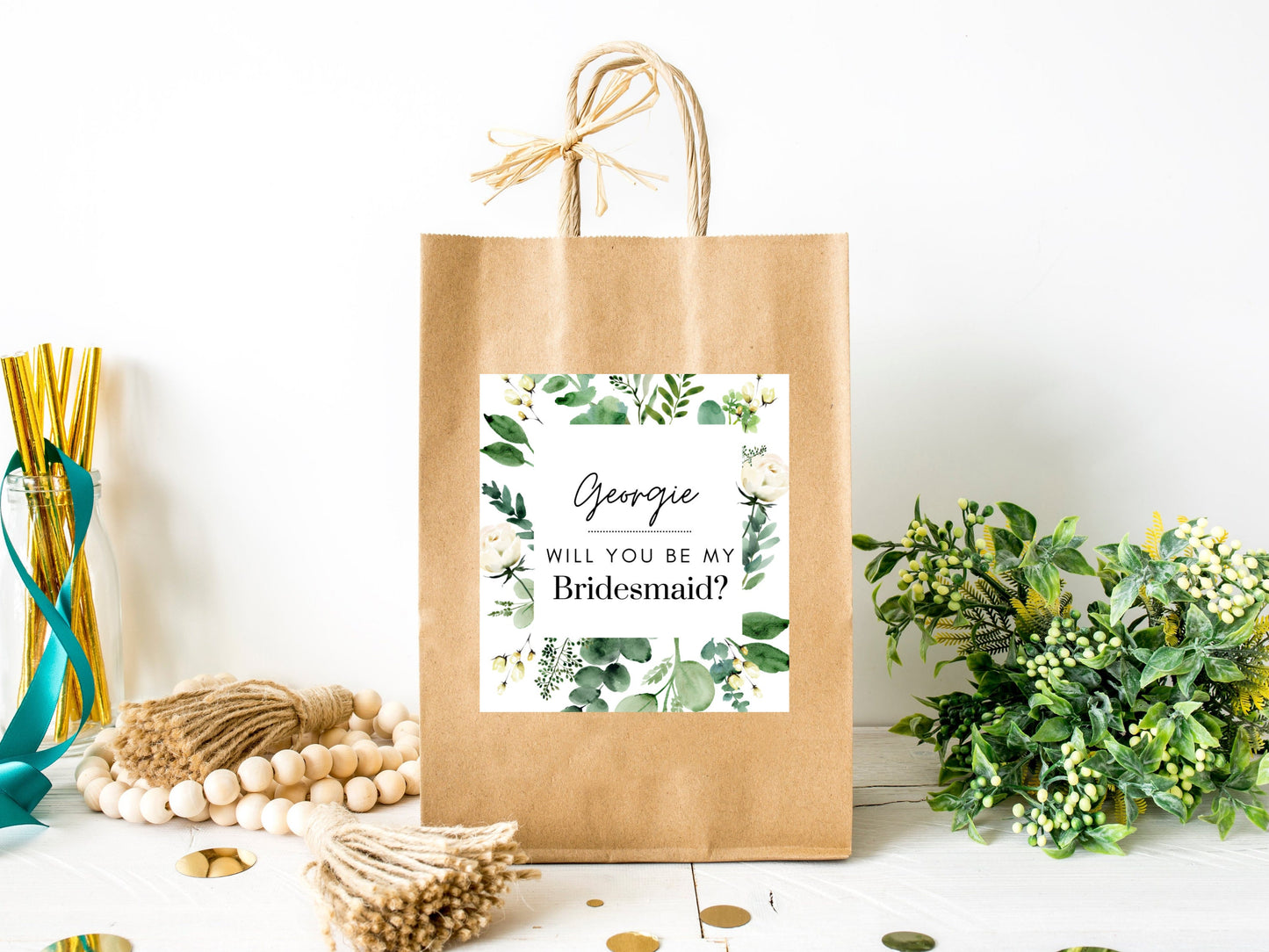 Personalised Greenery Will You Be My Bridesmaid Candle Label/ Botanical Proposal Box Filler/ Bachelorette/ Maid of Honour Label/ A05/ A39