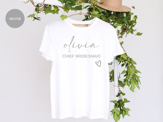 Chief Bridesmaid T Shirt/ Hen Party T-Shirts/ Custom Personalised White Cotton Classy Bridal Party T Shirts/ Hen Weekend Photo Prop T Shirts